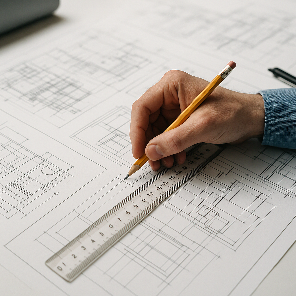 Hand measuring on a technical plan